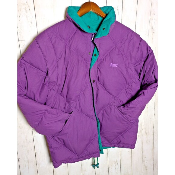 Vintage Fogo Reversible Down Ski Snowboard Jacket Medium Purple Green 80s 90s - Picture 3 of 10